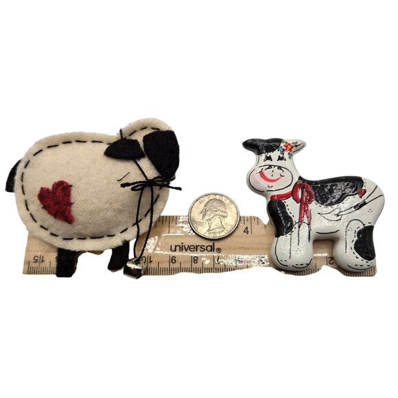 Brooch 2PC Set Farm Animals Cute Handcrafted Dairy Cow Sheep Heart Love Pet Pins - Picture 3 of 12